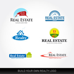 Obraz premium Real estate vector logotypes set. Real Estate logo design template. Realty logos.