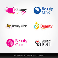 Fototapeta premium Beauty clinic logotypes. Beauty salon logotypes. Beauty logo templates. Vector illustration set. Beauty logotypes. Cosmetic logo, health logo concepts.