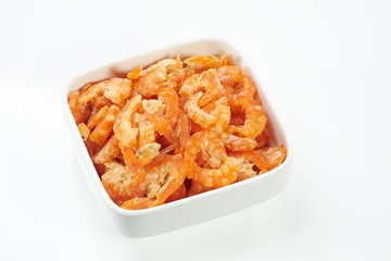 Dry shrimp in white bowl