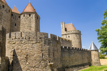 Fototapeta na wymiar The medieval fortifications of the fortress of Carcassonne, France. Fortress of Carcassonne is included in the UNESCO World Heritage List