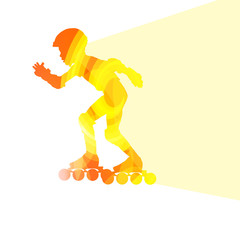 Man, teenage boy driving with inline skates, skating vector back