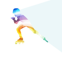 Man, teenage boy driving with inline skates, skating vector back