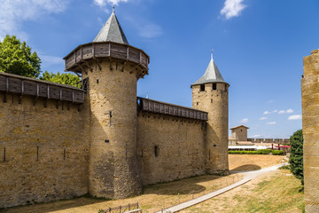 Fototapeta na wymiar Carcassonne, France. Chateau Comtal, 1130. Fortress of Carcassonne is included in the UNESCO World Heritage List