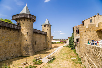 Fototapeta na wymiar Chateau Comtal in the fortress of Carcassonne, France. Fortress of Carcassonne is included in the UNESCO World Heritage List
