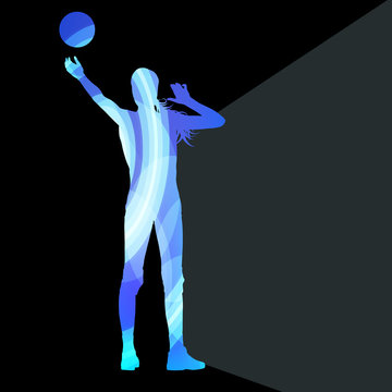 Woman female volleyball player silhouette vector background colo