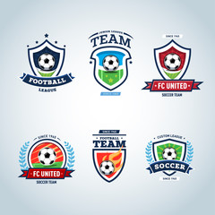 Naklejka premium Soccer logo. Football logo. Set of soccer football crests and logo template emblem designs, logotypes design concepts of football icons. Collection of Soccer Themed T shirt Graphics