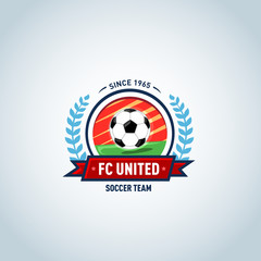 Obraz premium Red, orange and green soccer football badge logo design template, sport logotype template. Soccer Themed T shirt. Football logo. Vector illustration.