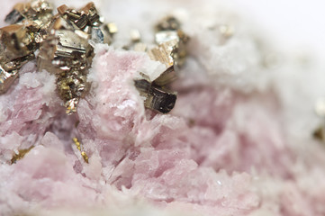 Rhodochrosite MnCO3 with iron pyrite FeS2 Macro