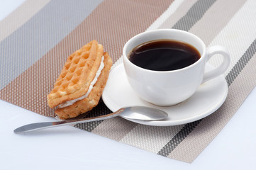 Waffle and a Cup of hot coffee