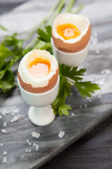 Boiled eggs on marble background