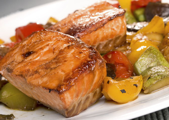 Salmon Teriyaki over vegetables