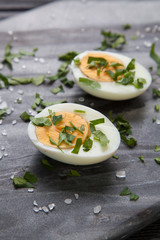 Boiled eggs on marble table