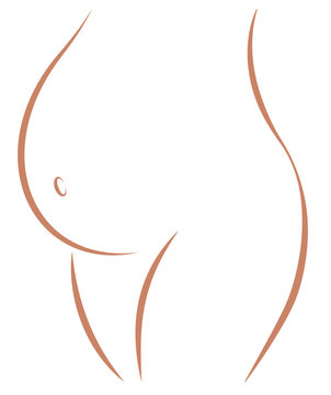 Pregnant woman belly with navel icon. Isolated outline vector illustration on white background.