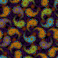 Colorful endless paisley background in oriental style ornament.