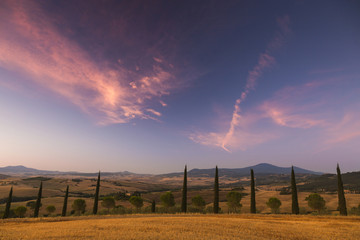 Sunrise in the fields of Tuscany