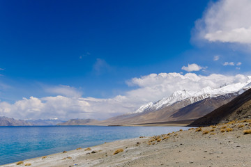Pangong Lake(Tso),wide 6-7 km, long 130 km, 30% of area in India