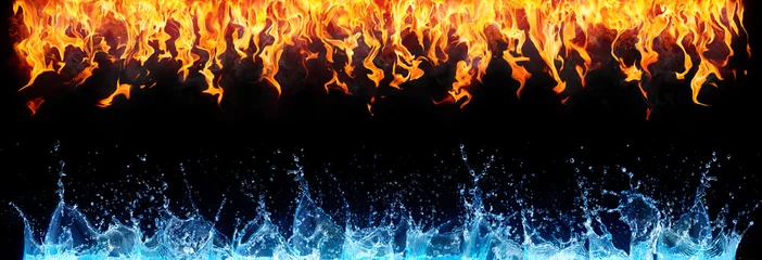 Deurstickers vuur en water op zwart - tegengestelde energie © Romolo Tavani