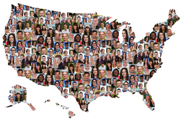 USA map multicultural group of young people integration diversit
