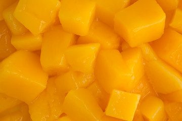 Close view of canned diced mangos