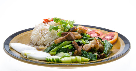 Crispy pork Stir-fried kale with steamed rice