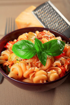 Pasta with cherry tomatos and parmesan cheese
