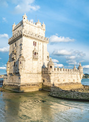 Fototapeta premium Belem Tower on the Tagus river in the morning, famous city landm