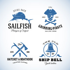 Vintage Nautical Sea Vector Logos or Labels with Retro