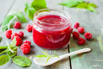 jam in a jar and raspberry