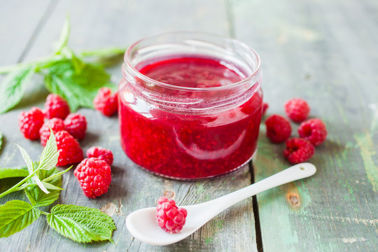jam in a jar and raspberry