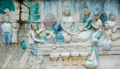 Thailand sandstone craft in Thai temple, public area, no need of