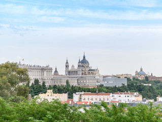 Fototapeta na wymiar Madrid Skyline with the Royal Palace and the Almudena Cathedral