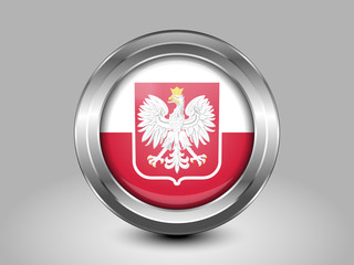 Flag of Poland with Eagle. Metal Round Icon