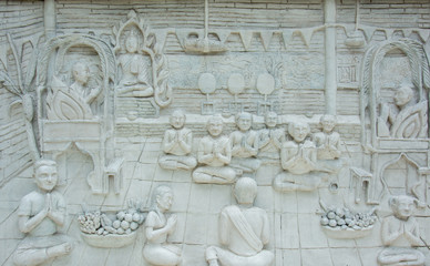 Thailand sandstone craft in Thai temple, public area, no need of
