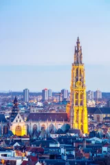 Fotobehang Antwerpen stadsgezicht in de schemering © vichie81