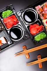 sushi with chopsticks