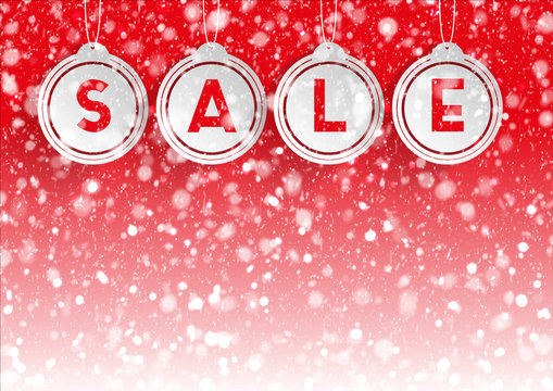 Winter SALE - sticker on red wall with snow flakes
