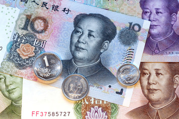 chinese yuan renminbi coins and banknotes