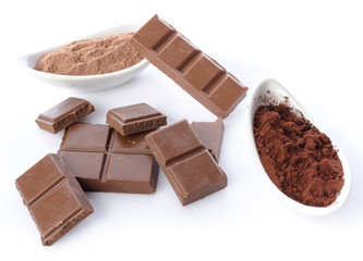 Chocolate squares and cocoa powder