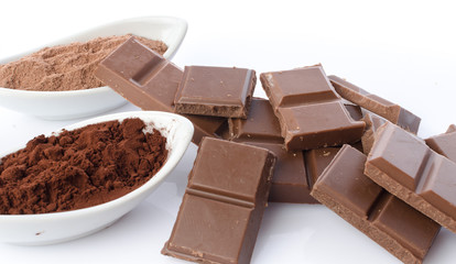 Chocolate squares and cocoa powder