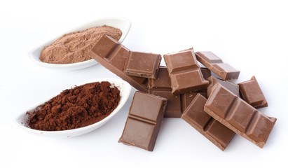 Chocolate squares and cocoa powder