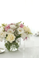 Beautiful flowers on table in wedding day 