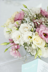 Beautiful flowers on table in wedding day 