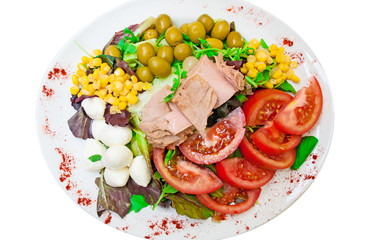 Tuna salad on white background