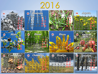 calendar for 2016 in Russian with photo for every month
