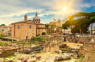Fototapeta premium Forum Romanum and Temple of Saturn in Rome, Italy