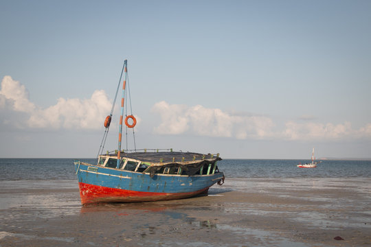 Typical boats called dhows at the coast of Vilanculos in Mozambique
