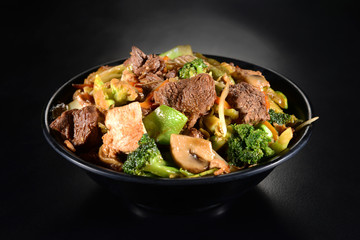 Yakisoba on black background