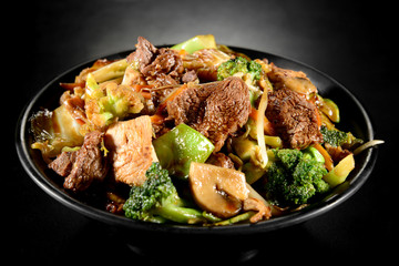Yakisoba on black background