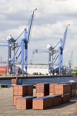 Cargo containers stacked at harbor