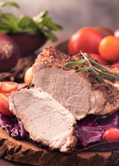 Cut roast pork steak